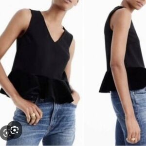 J. Crew Black Sleeveless Peplum Blouse With Velvet Trim